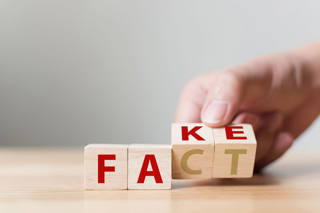 Fake vs. Fact - Ein kreatives Bild, das Spielblöcke zeigt, die von "FAKE" zu "FACT" umgeschaltet werden, symbolisch für die Unterscheidung von Falschinformationen und wahren Fakten.